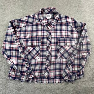 BDG Plaid Flannel Shirt Womens Small Cropped Raw Hem Cotton Grunge Boho